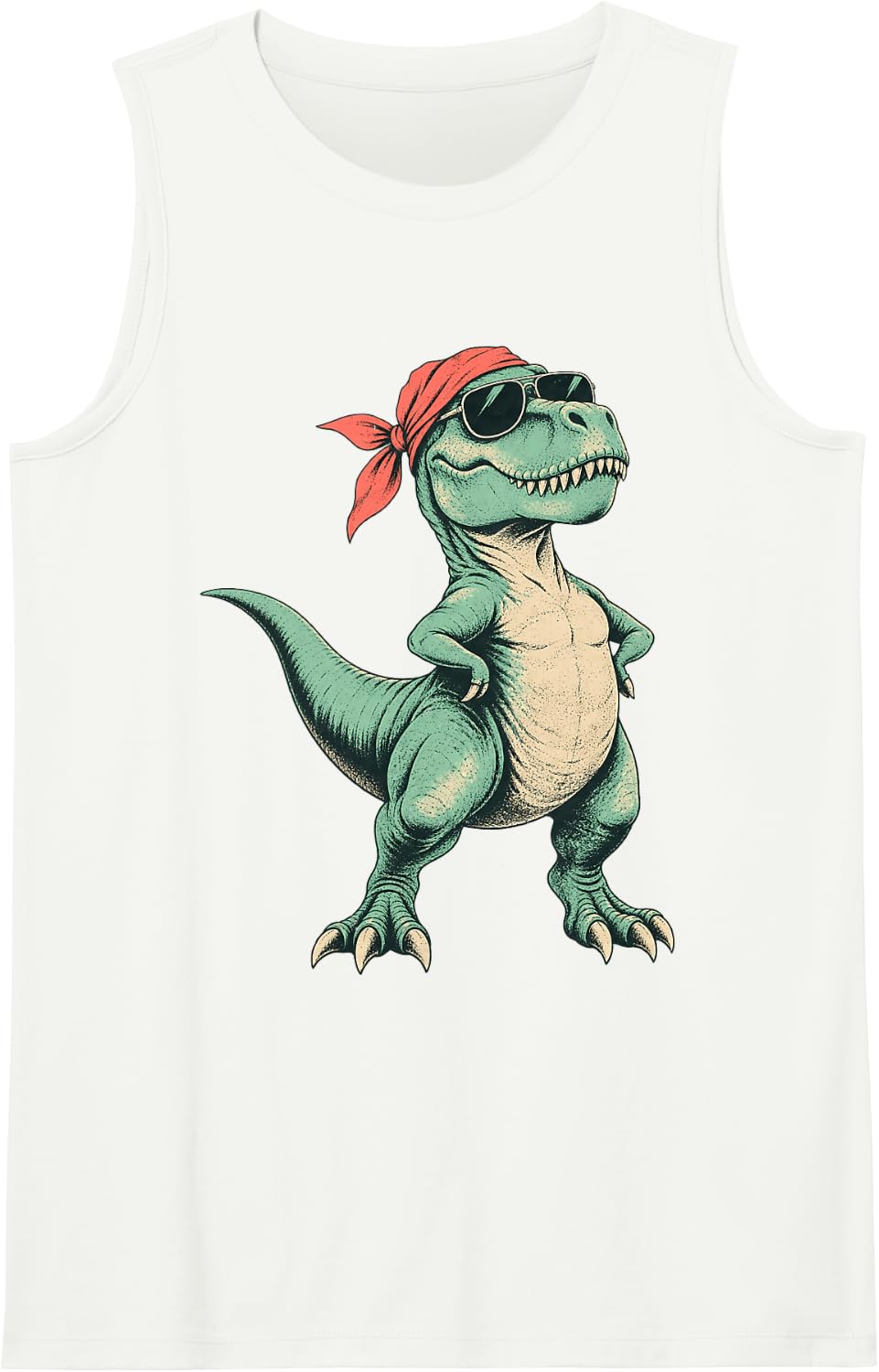 Cool T-Rex with Sunglasses and Bandana Sleeveless Tank Top - White