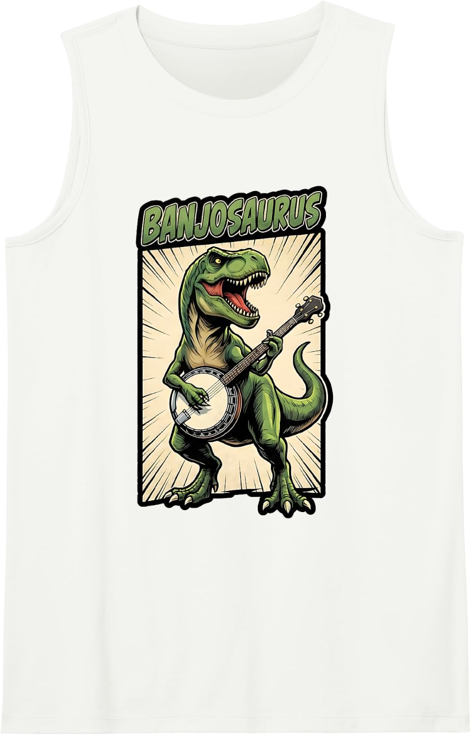 T-Rex Banjosaurus Funny Dinosaur Banjo Player Music Sleeveless Tank Top - White