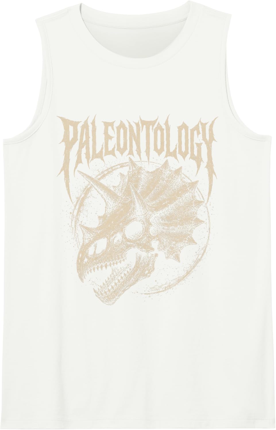 Paleontology Metal Triceratops Skull and Chains Dinosaur Sleeveless Tank Top - White