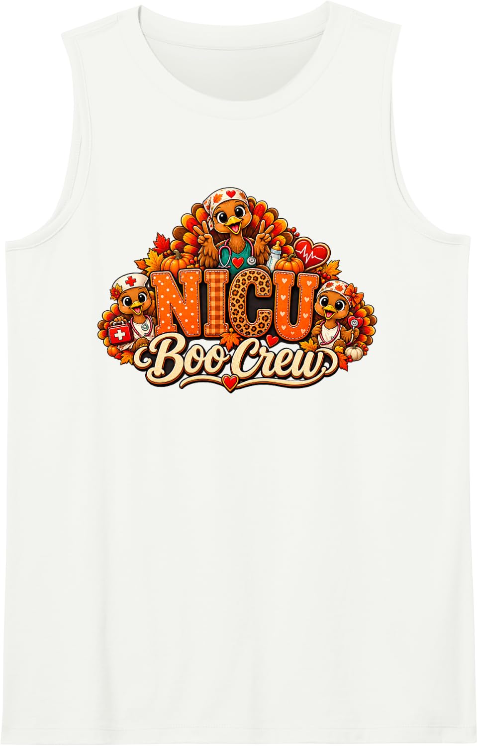 Nurse Turkey Crew Neonatal Nurses Women NICU Thanksgiving Sleeveless Tank Top - White