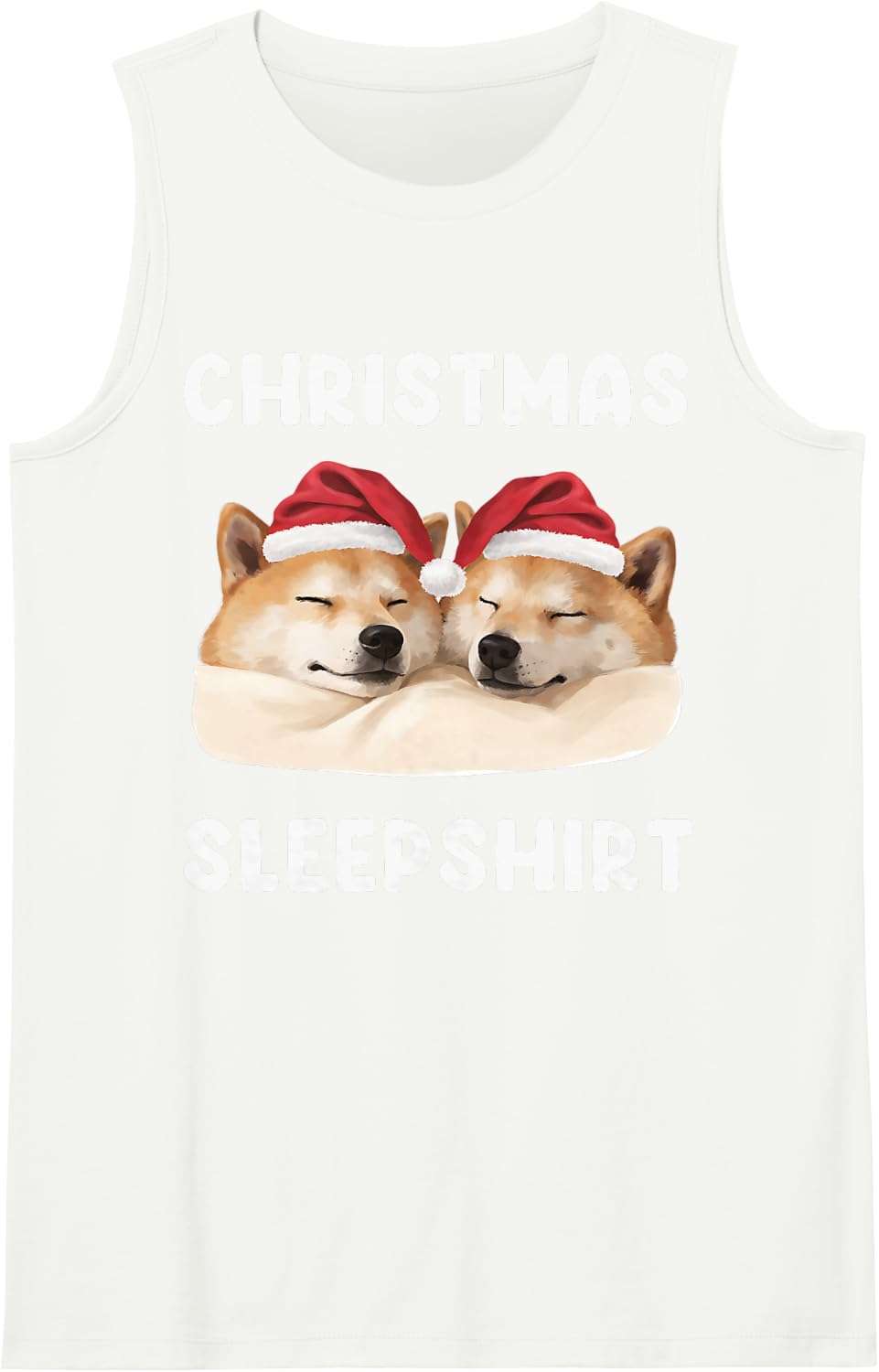 Shiba Inu Sleeping Dogs Funny Christmas Sleepshirt Lazy Day Sleeveless Tank Top - White