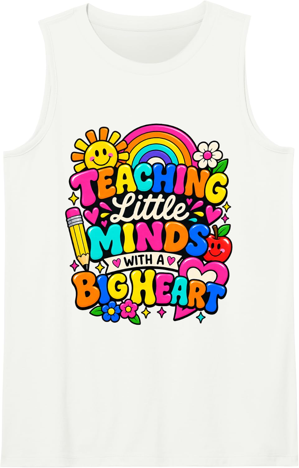 Teaching Little Minds with A Big Heart Colorful Teacher Tank Top - White