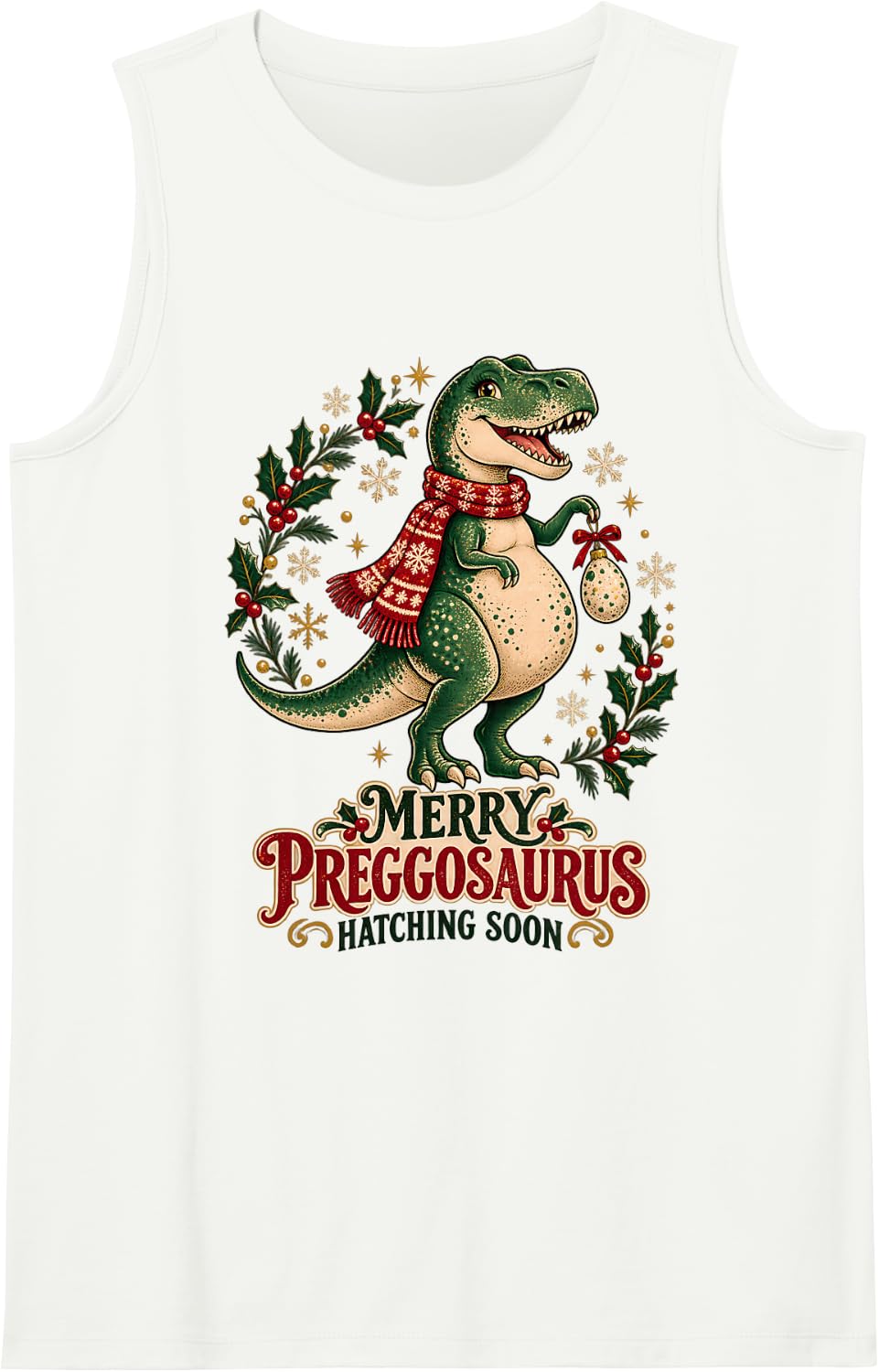Merry Preggosaurus Christmas Pregnant Mom to Be Pregnancy Sleeveless Tank Top - White