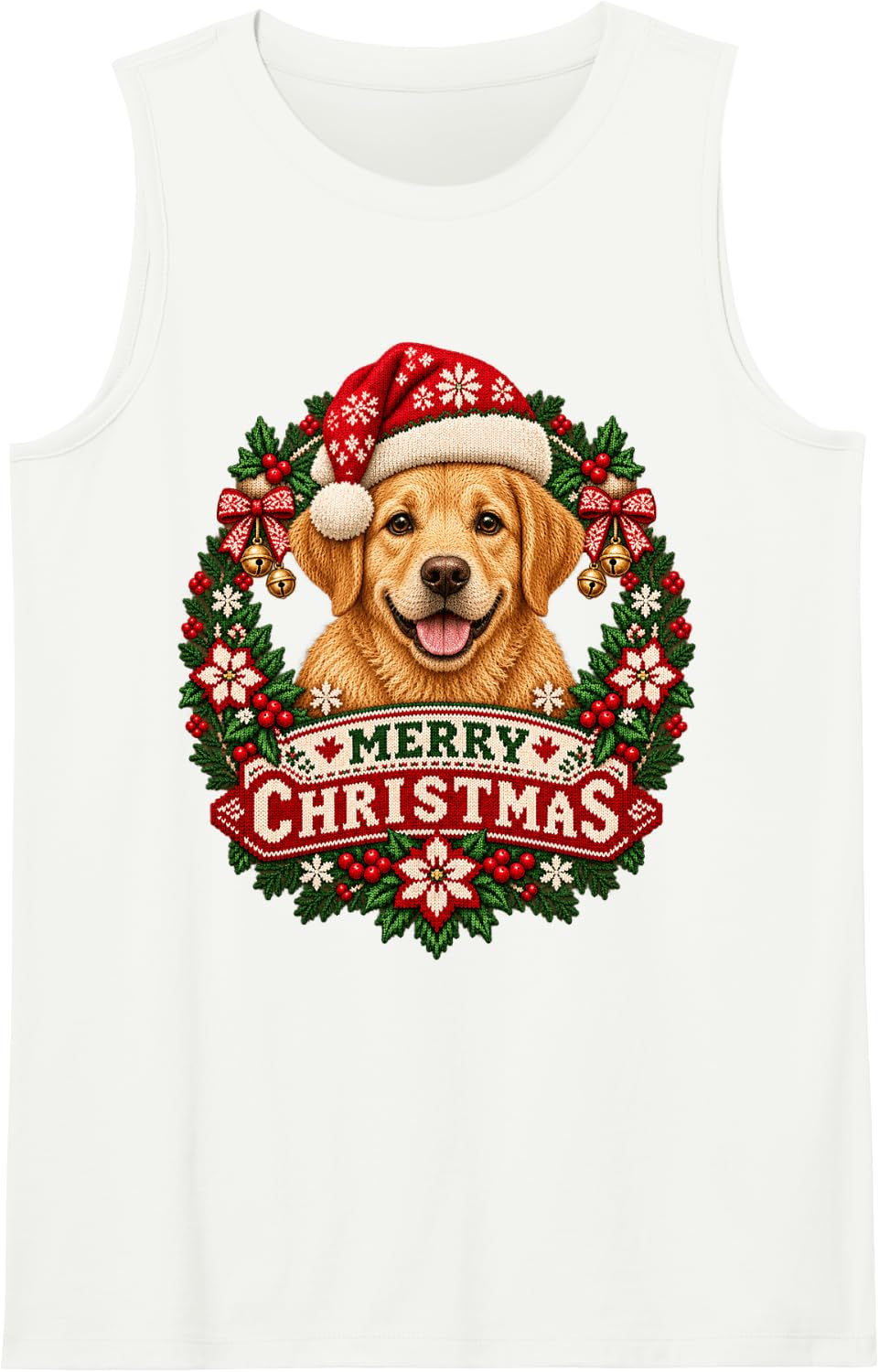 Merry Christmas Labrador Happy Santa Hat Snowflake Sleeveless Tank Top - White