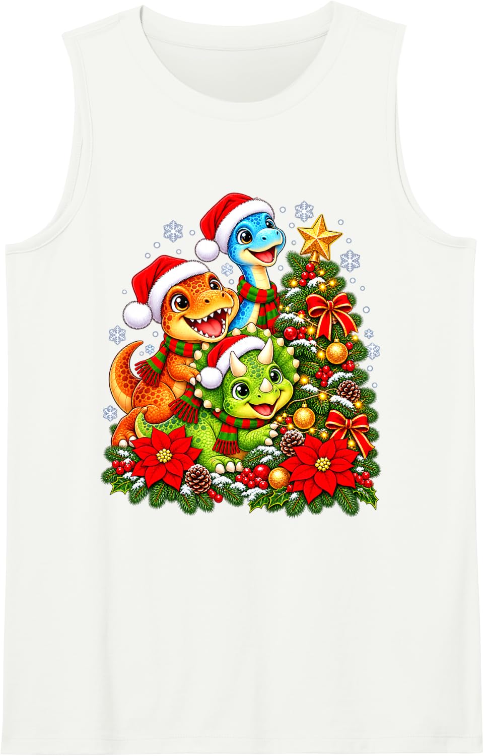 Christmas Tree Dinosaurs Santa Hat Men Women Kids Sleeveless Tank Top - White