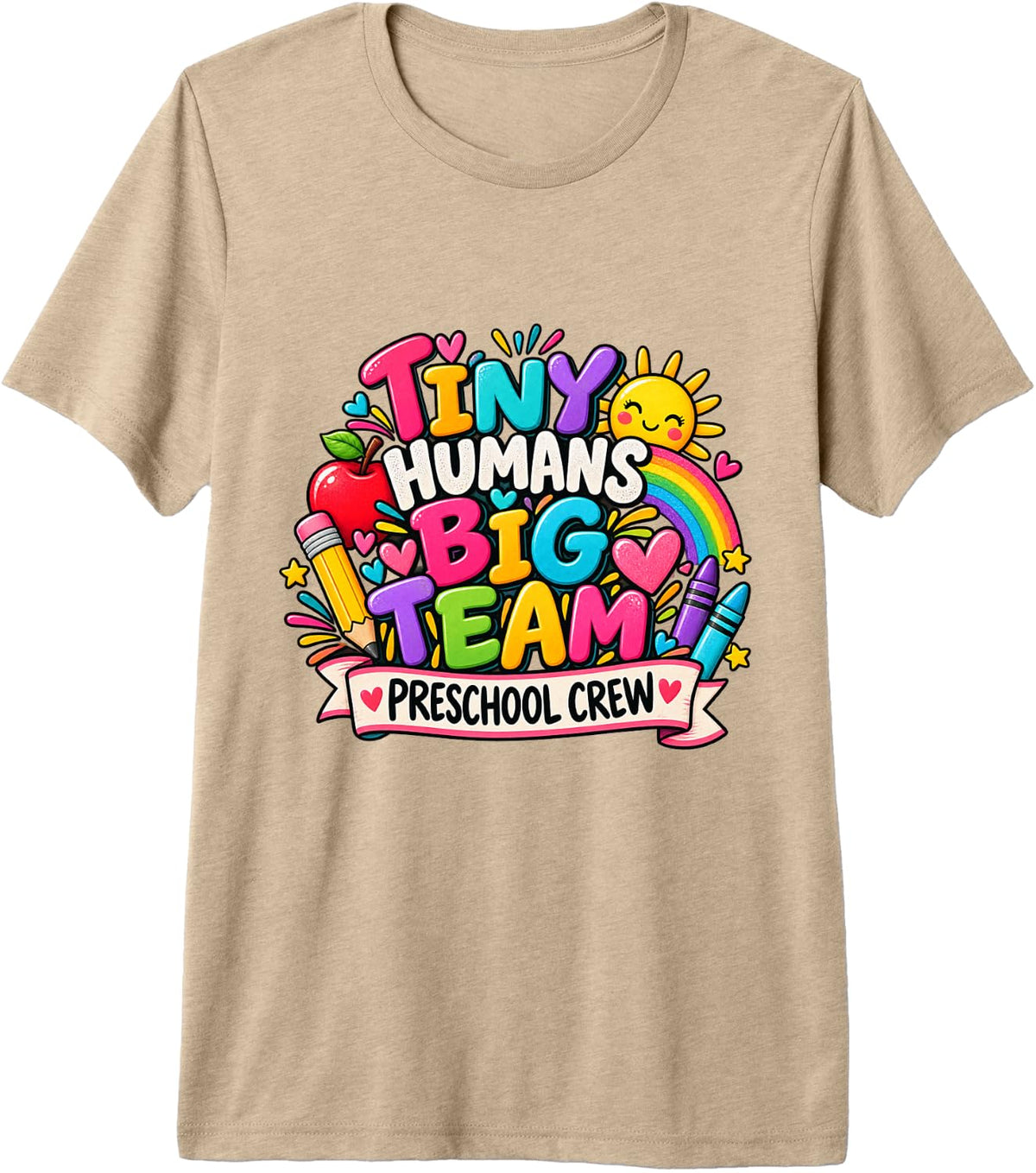 Tiny Humans Big Team Preschool Crew Teacher Staff Premium Tri-Blend T-Shirt - Tan