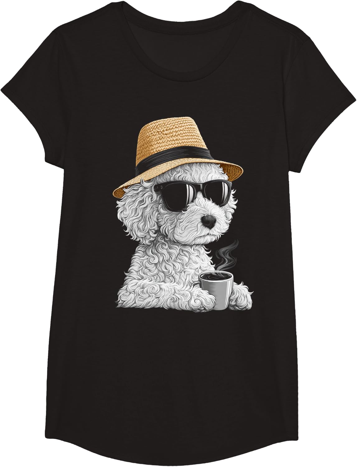 Labradoodle Dog Dad Coffee Motif Sunglasses T-Shirt - Girls Black
