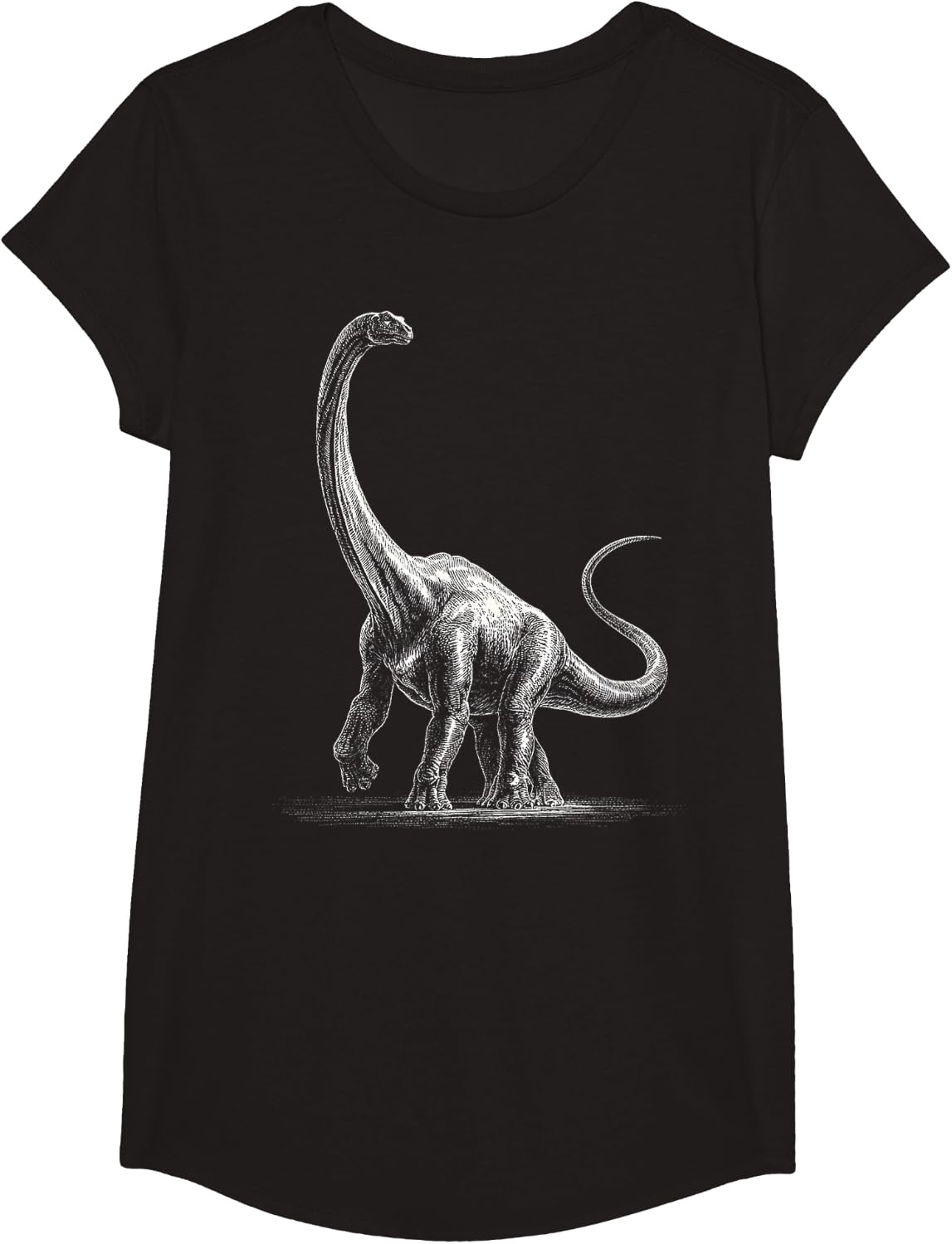 Apatosaurus Drawing Motif Dinosaur Lover Art T-Shirt - Girls Black