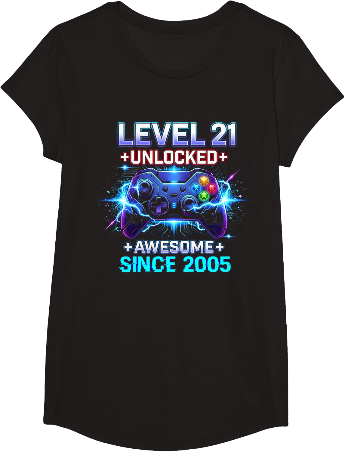 Level 21 Unlocked Awesome Since 2005 21st Birthday Boy Gamer T-Shirt - Girls Black