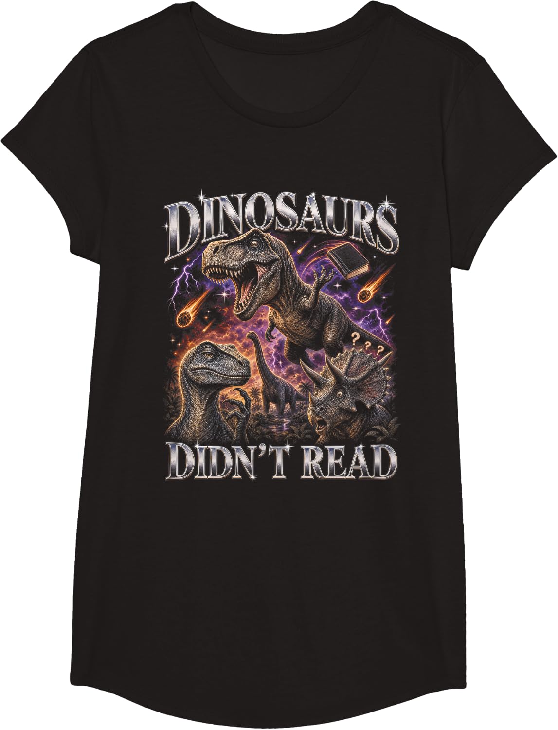 Dinosaurs Didnt Read Bootleg Teacher Librarian T-Shirt - Girls Black