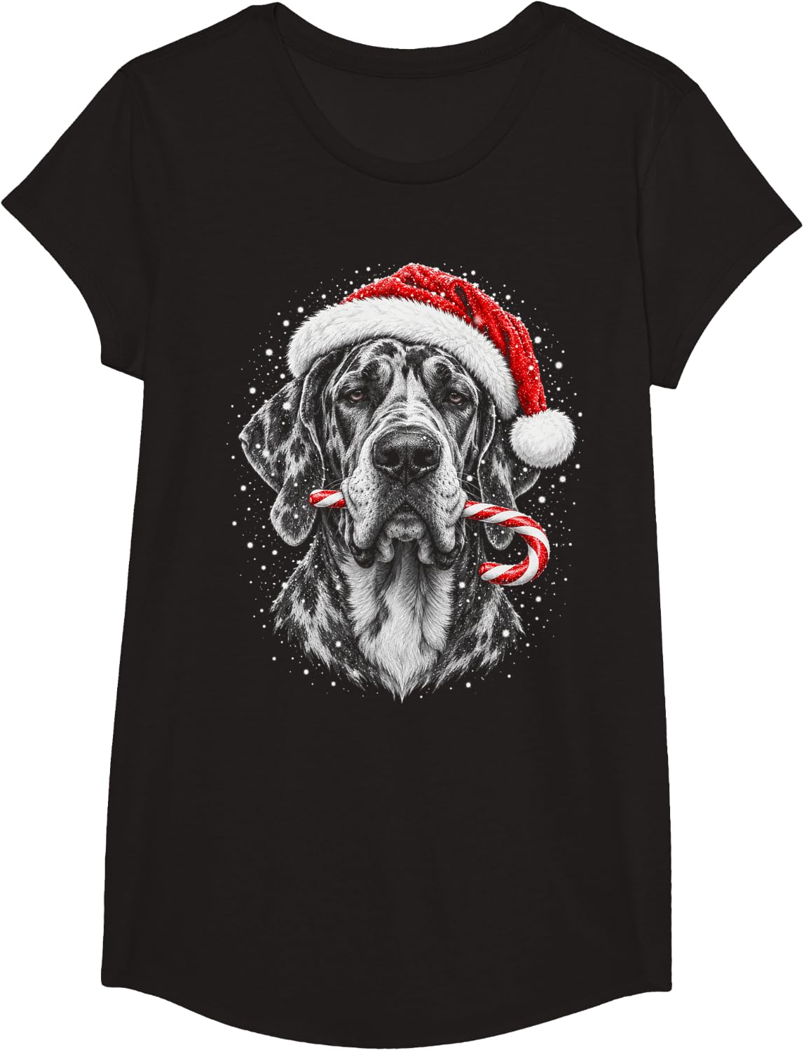 Christmas Great Dane Santa Hat Candy Cane Dog Lover T-Shirt - Girls Black