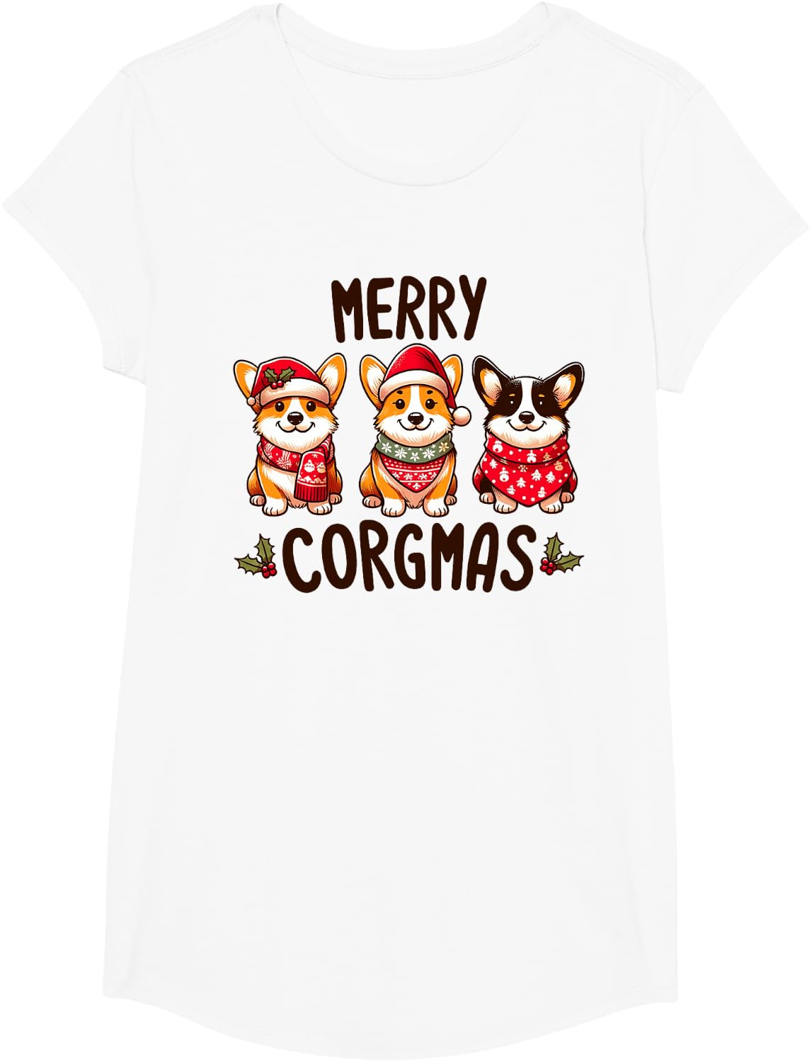 Merry Corgmas Santa Hat Christmas Corgi Dog Mom Dad Owner T-Shirt - Girls White