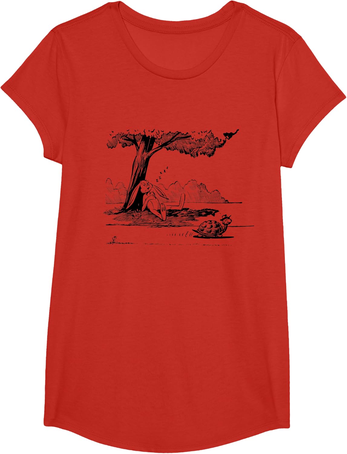 Tortoise and Hare Classic Aesop's Fables Art Book Tee T-Shirt for Animal and Story Lovers - Girls Red