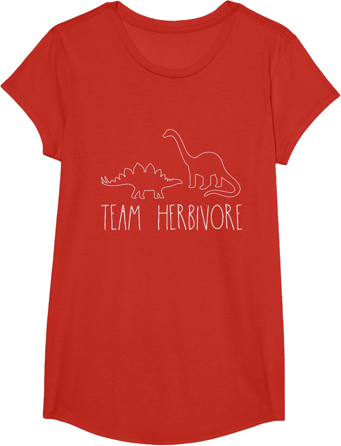 Team Herbivore Cute Dinosaur T-shirt Vegan Vegetarian Tee T-Shirt - Girls Red