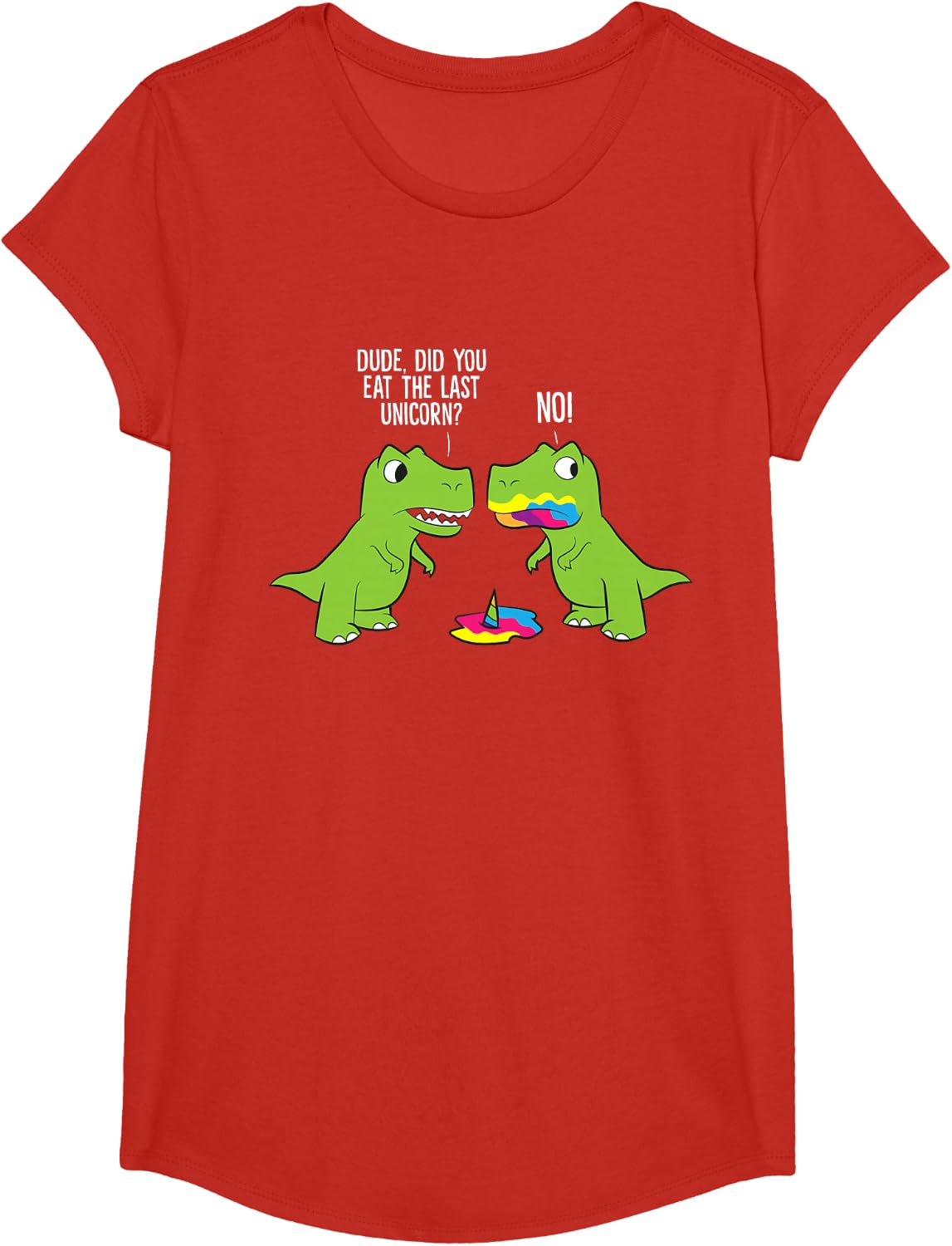 Did You Eat The Last Unicorn Funny Unicorn Dinosaur T-Shirt Small - Girls Red