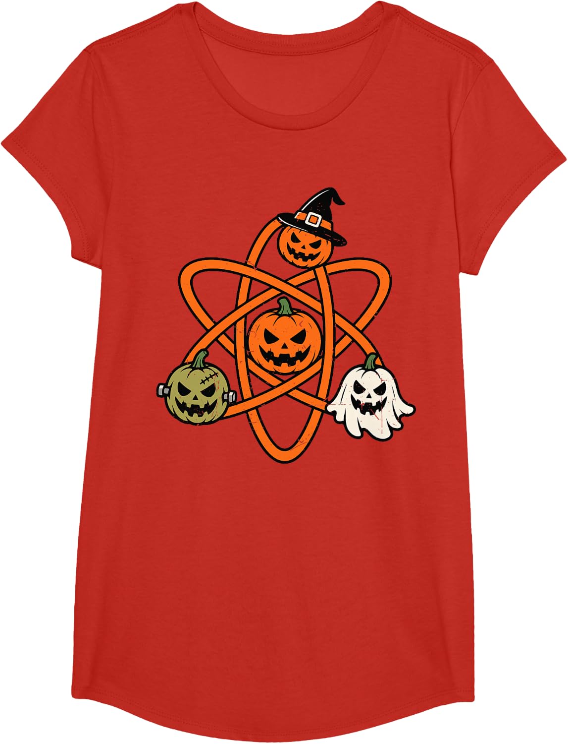 Pumpkin Atom Halloween Costume Science Teacher Mad Scientist T-Shirt - Girls Red