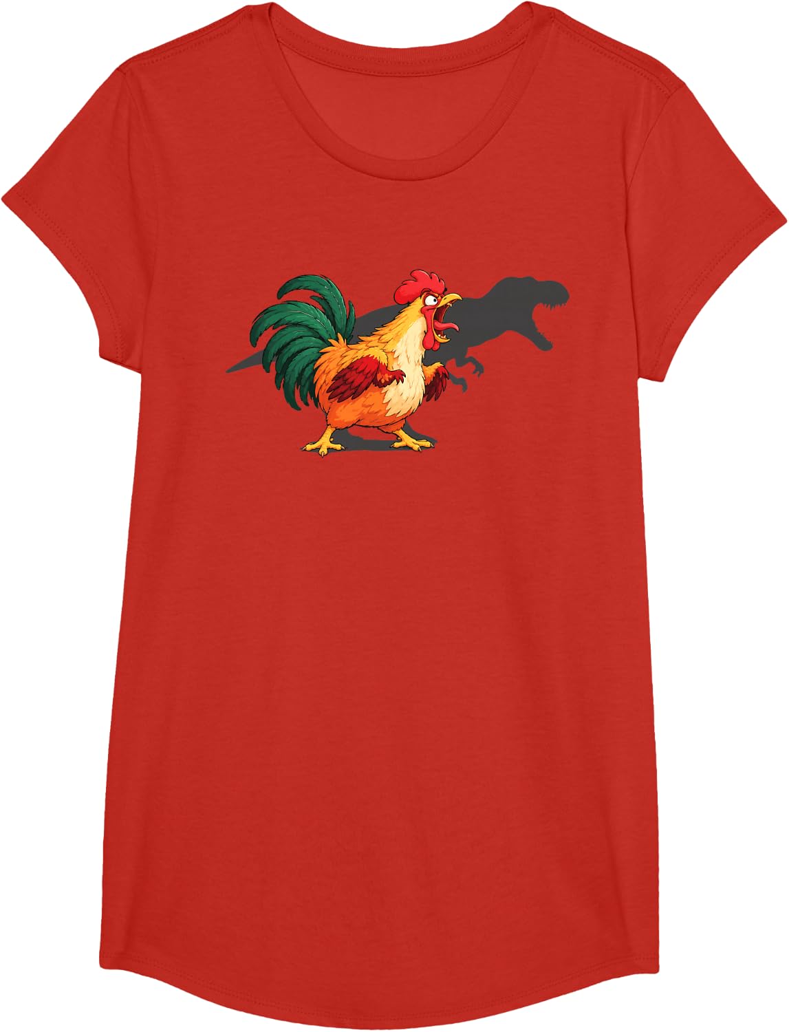 Chicken Dinosaur Shadow Funny T-Rex Lover Men Women Kids T-Shirt - Girls Red