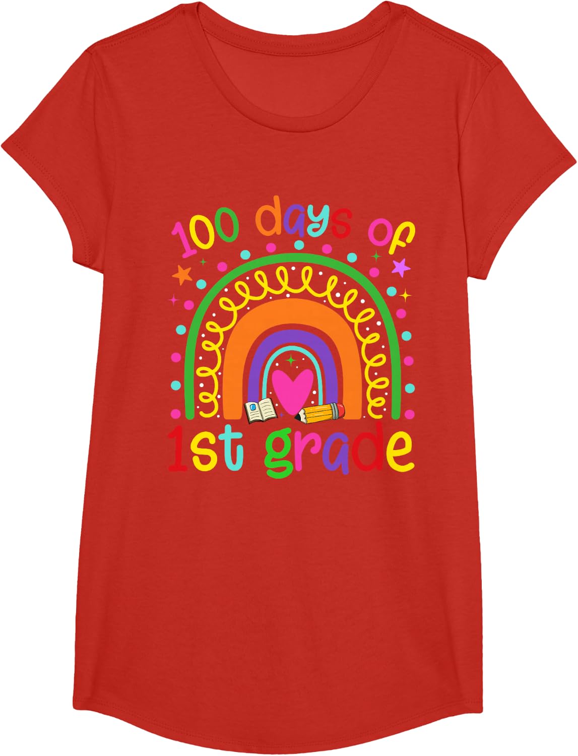 100 Days of 1st Grade Colorful Teacher Boy Girl Kid T-Shirt - Girls Red