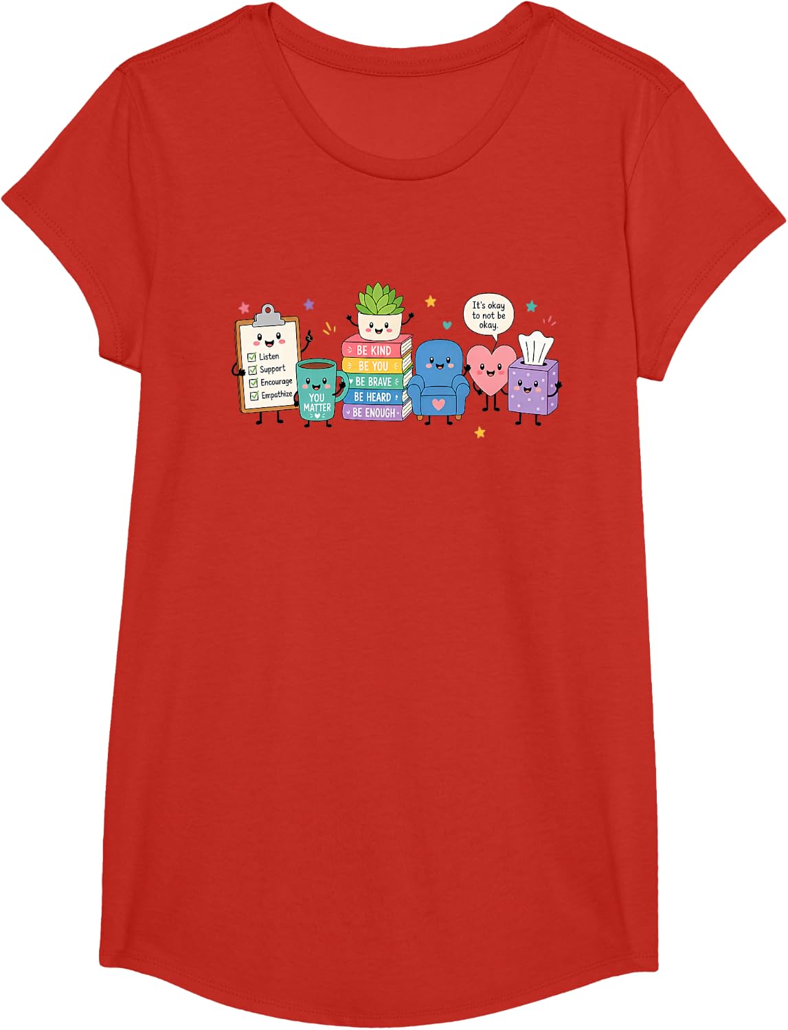 Mental Health School Counselor Psychologist T-Shirt - Girls Red