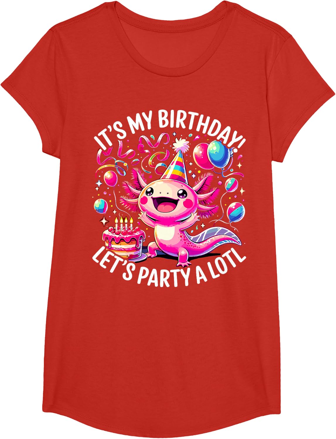 Birthday Axolotl Party T-Shirt - Girls Red