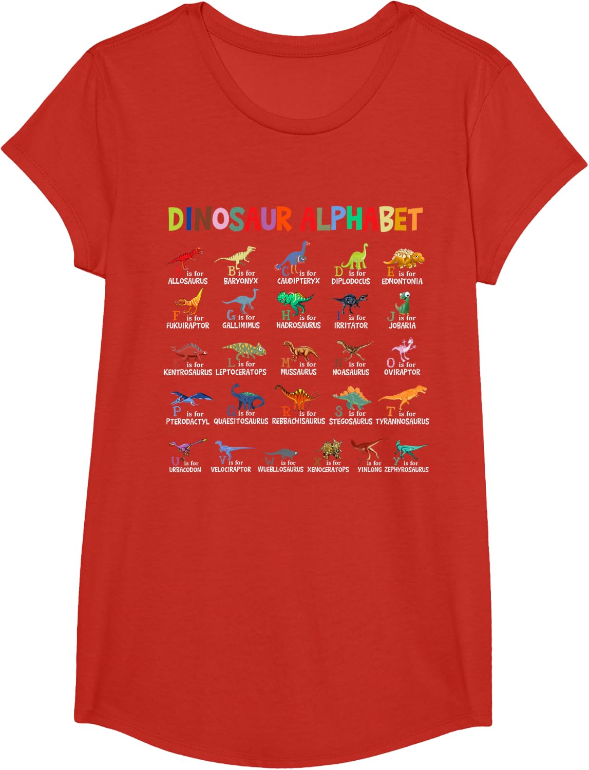 Dinosaurs Alphabet Back To School Tshirt First Day Of School T-Shirt - Girls Red