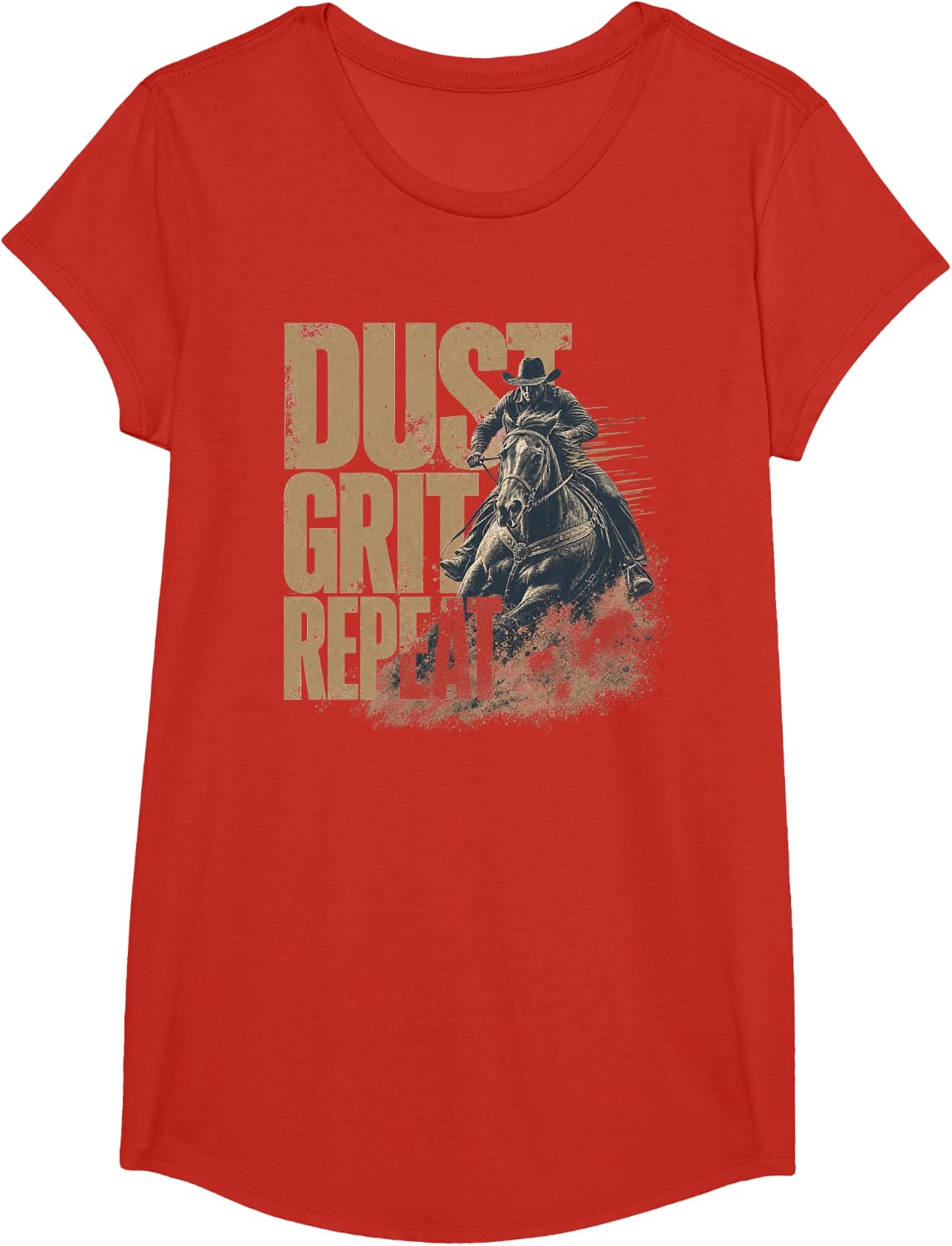 Barrel Racing Dust Grit Repeat T-Shirt - Girls Red