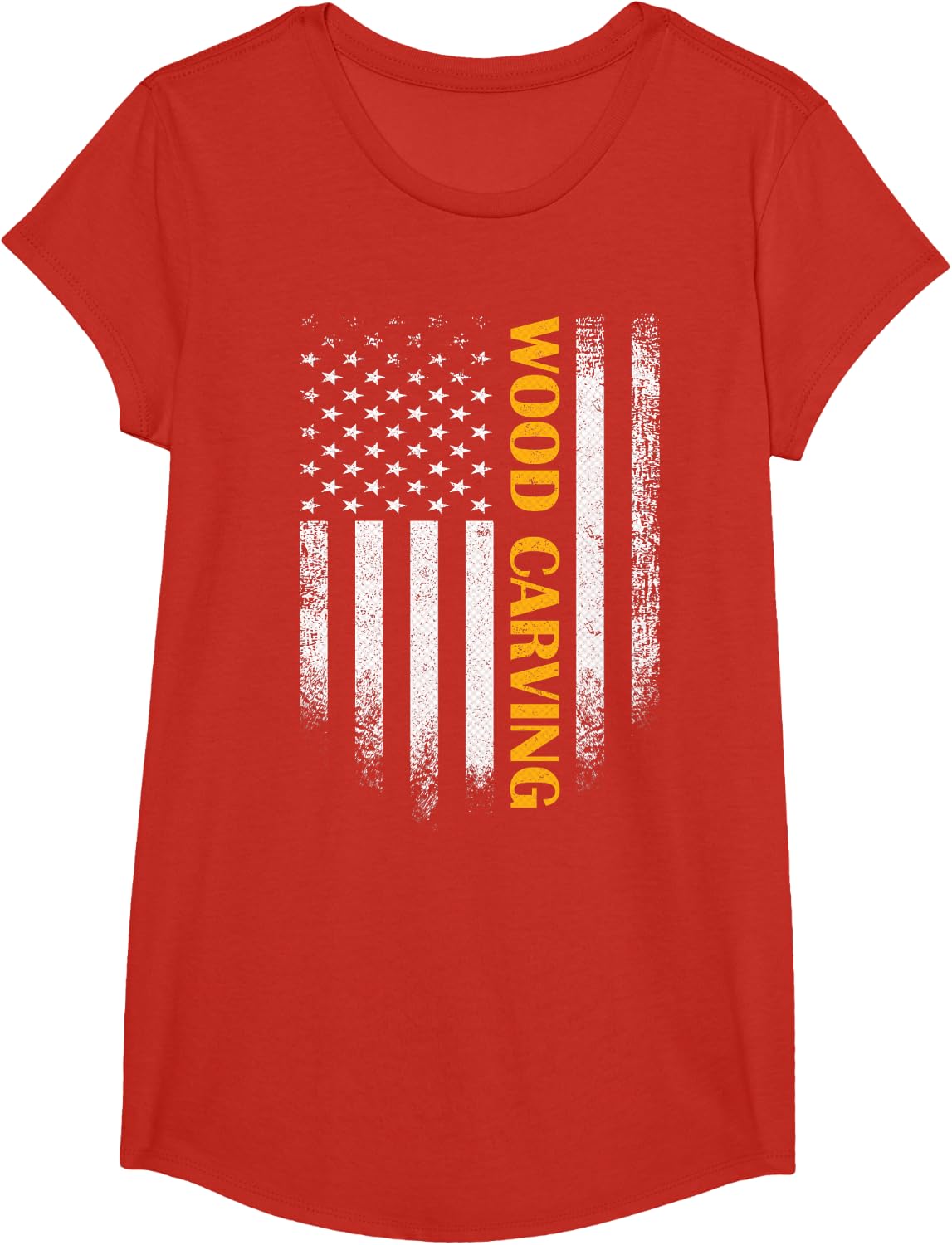 Vintage USA American Flag Wood Carving Whittling Woodworking T-Shirt - Girls Red