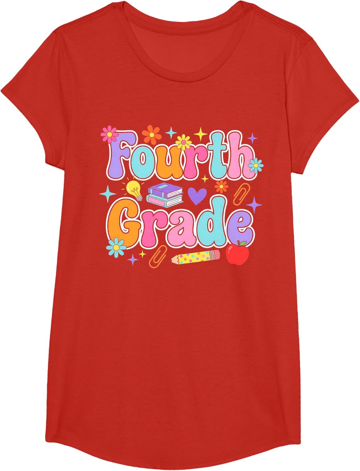 Preppy 4th Grade Back to School Teacher Student Graphic T-Shirt - Girls Red