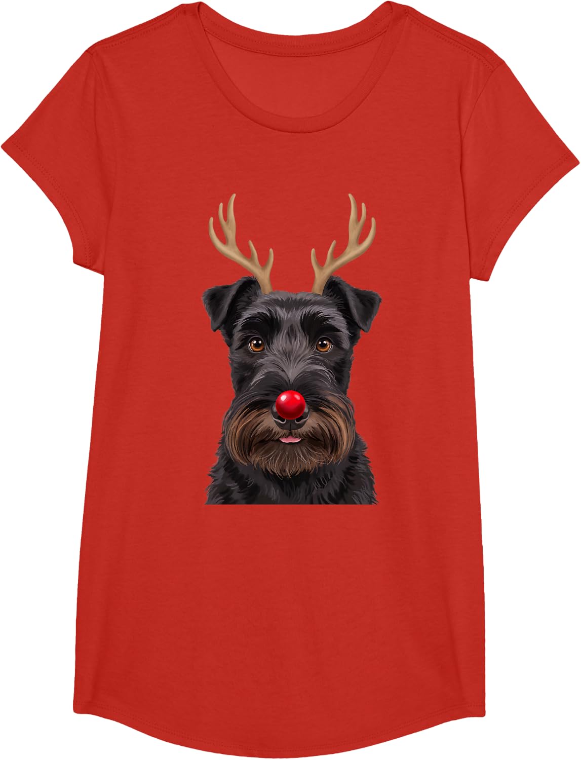 Scottish Terrier Christmas Reindeer Antlers Puppy Parent T-Shirt - Girls Red
