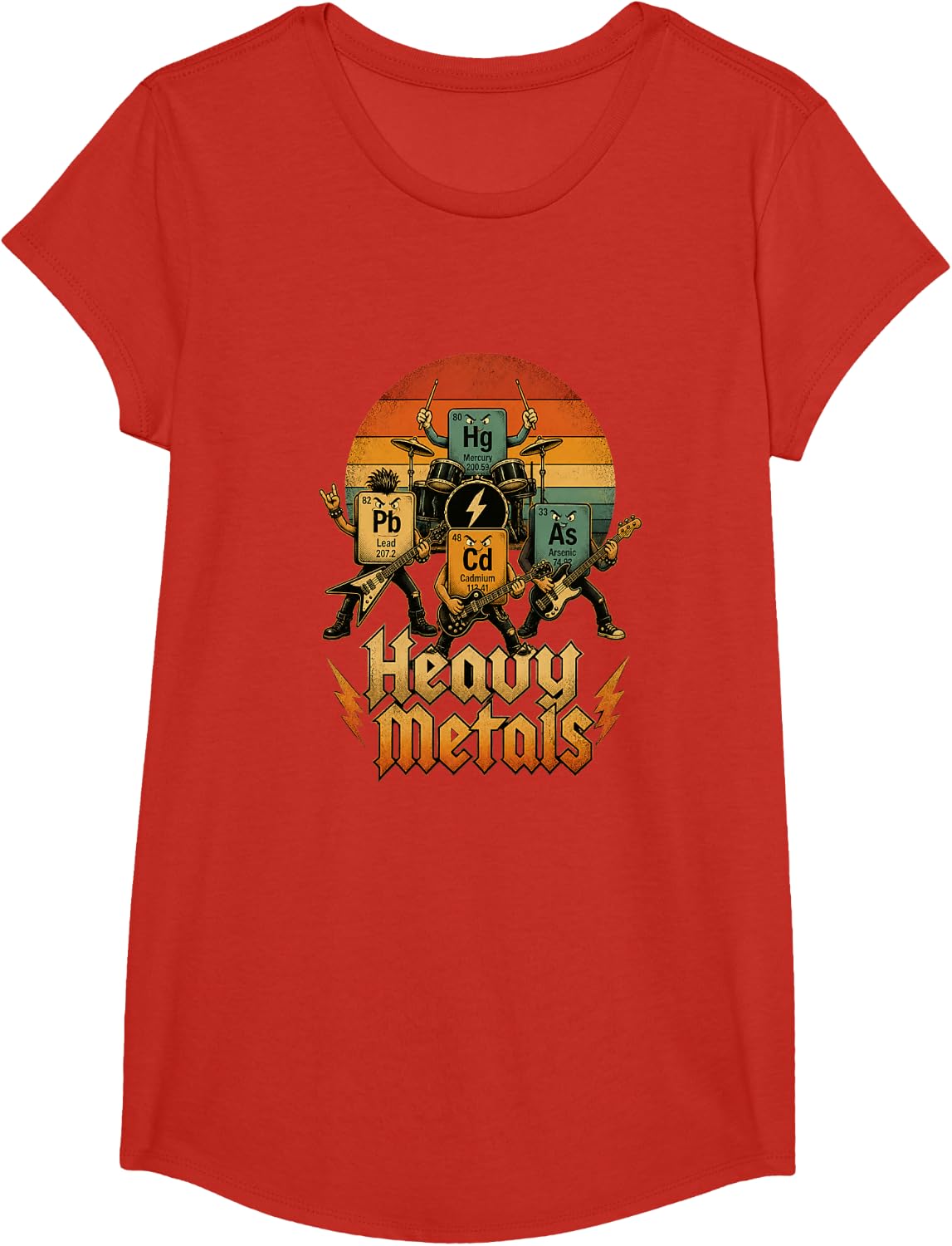 Heavy Metals Funny Chemistry Science Humor Periodic Table T-Shirt - Girls Red