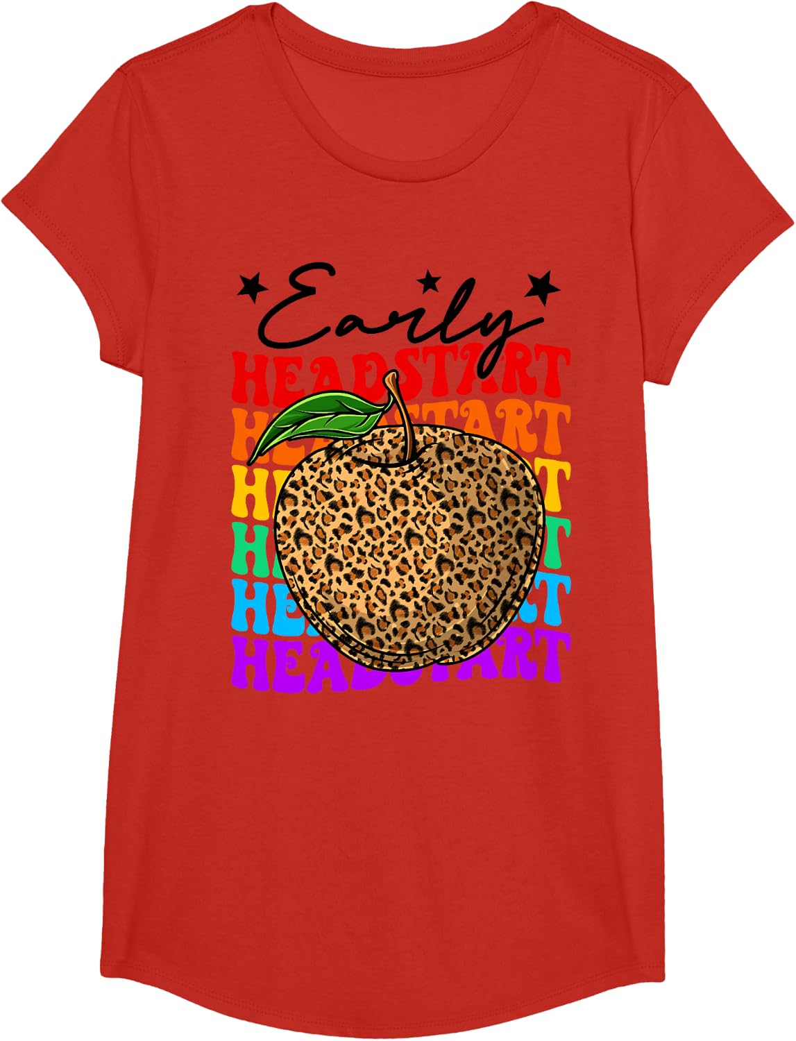 Groovy Early Headstart Teacher Leopard Apple Back To School T-Shirt - Girls Red
