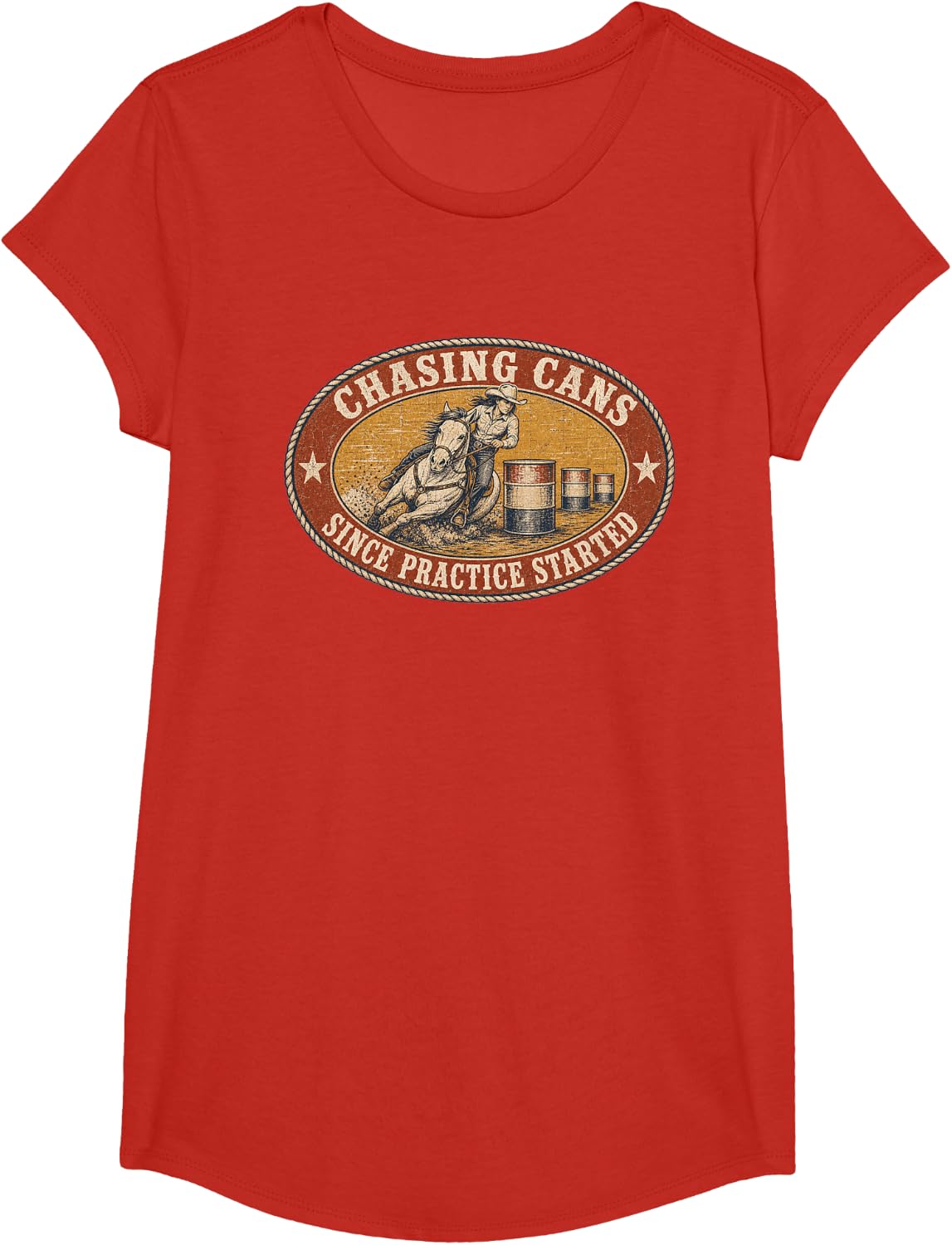 Barrel Racing Chasing Cans Rodeo Rider T-Shirt - Girls Red