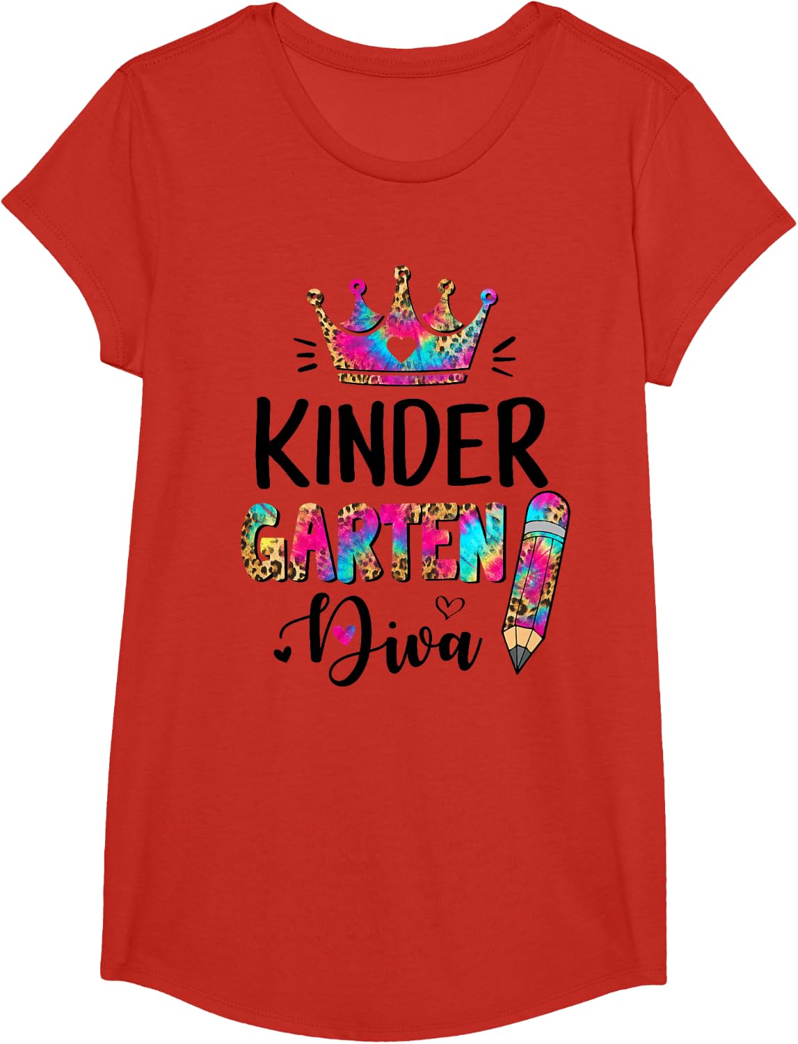 Crush Kindergarten Diva Leopard Tie Dye Back to School Kids T-Shirt - Girls Red