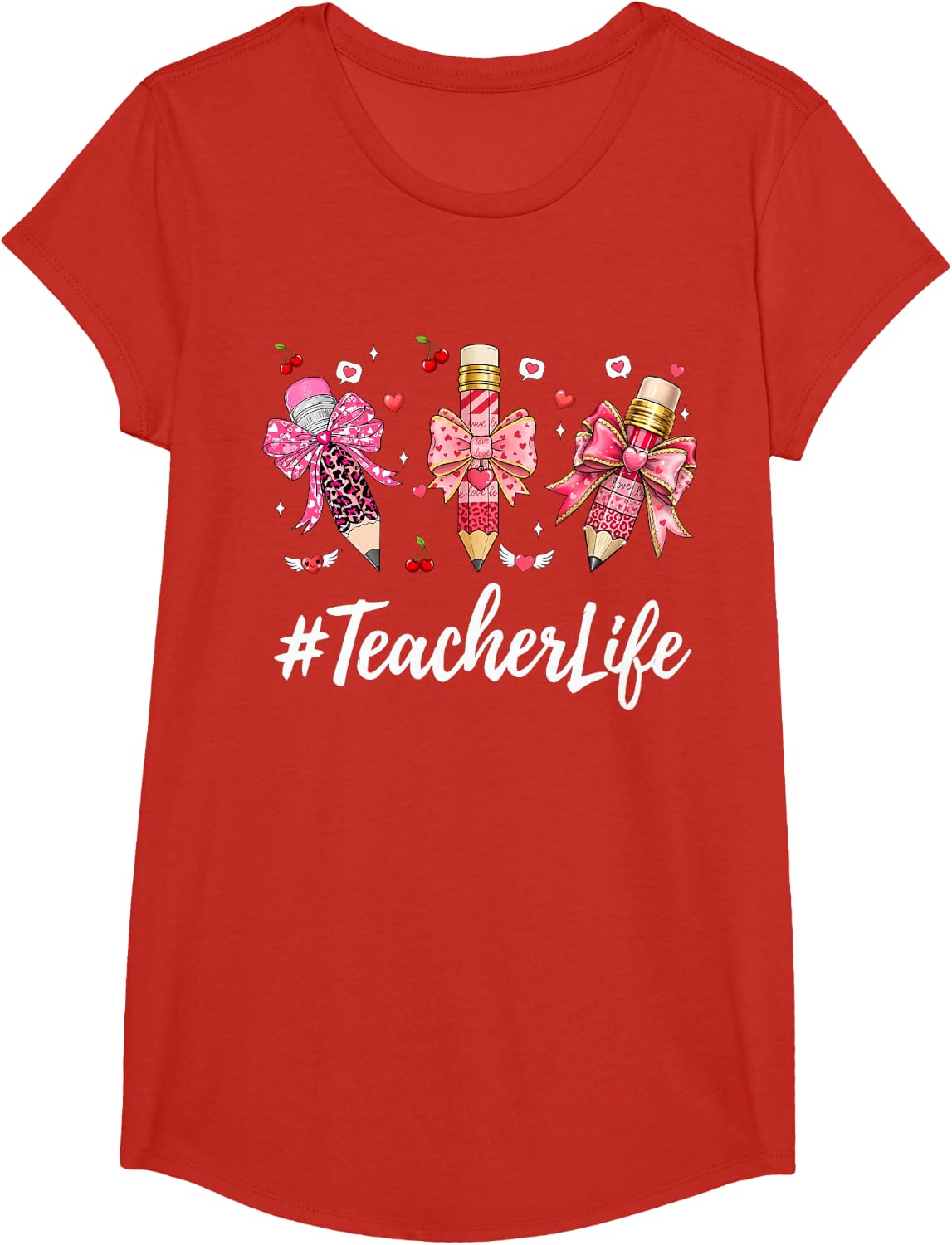 Teacher Valentine Coquette Bow Teacher Valentines Day T-Shirt - Girls Red