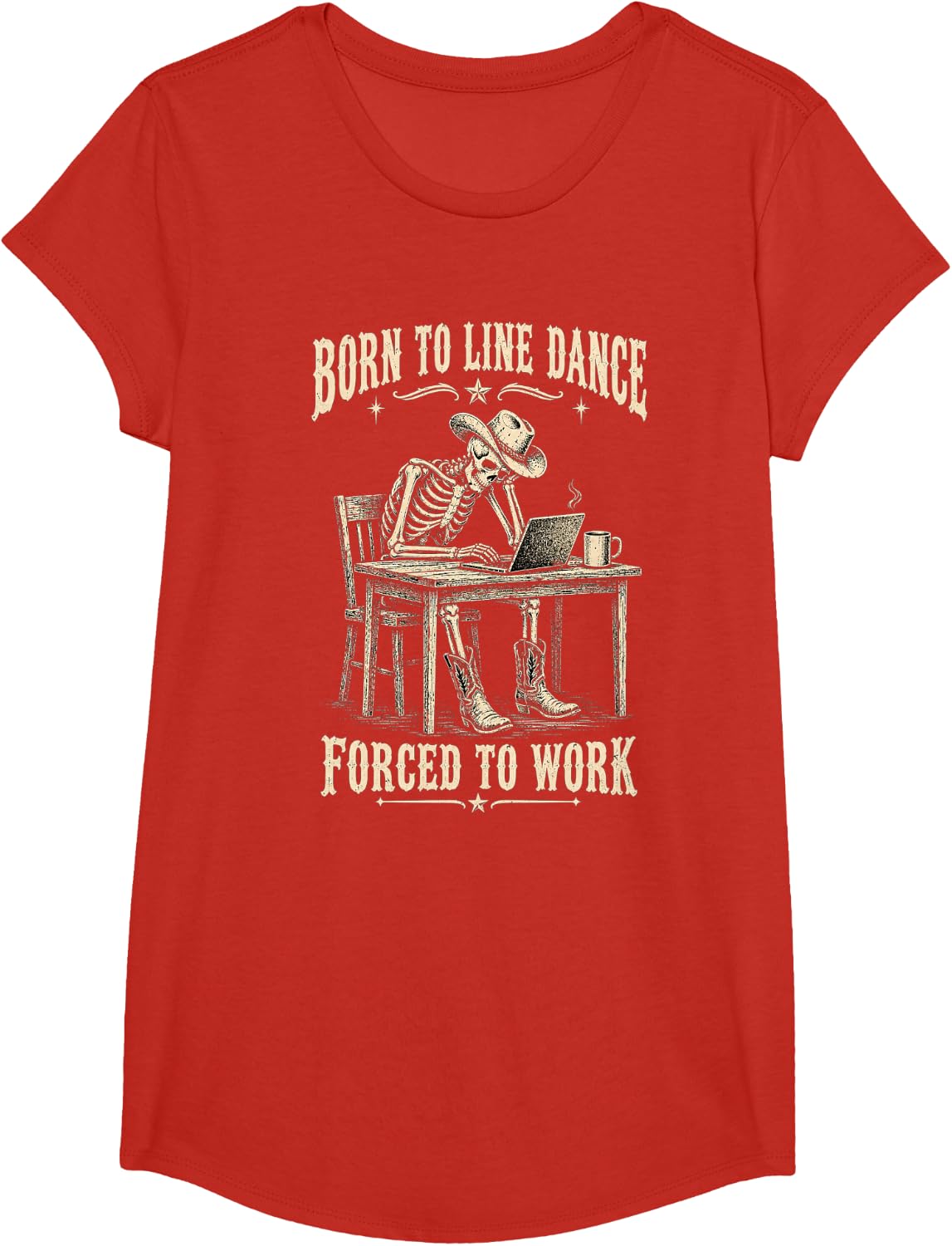 Born to Line Dance Forced to Work Country Music T-Shirt - Girls Red