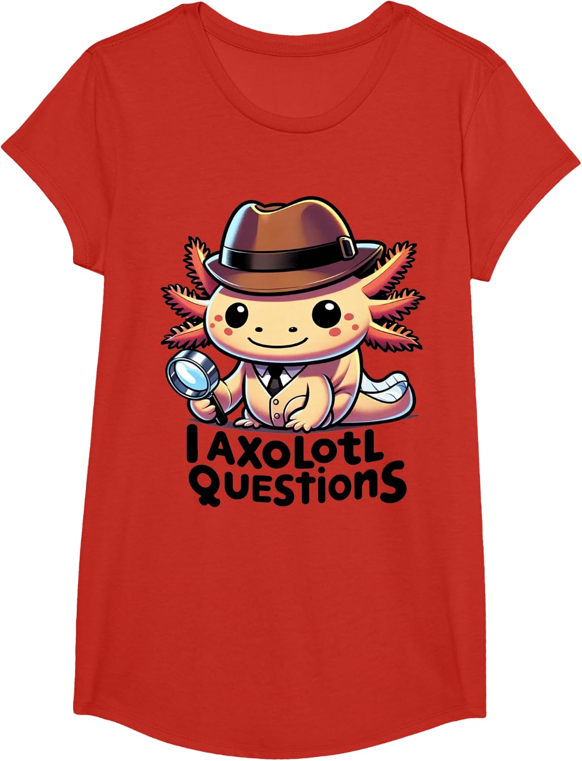Funny I Axolotl Questions Cute And Funny Axolotl Detective T-Shirt - Girls Red