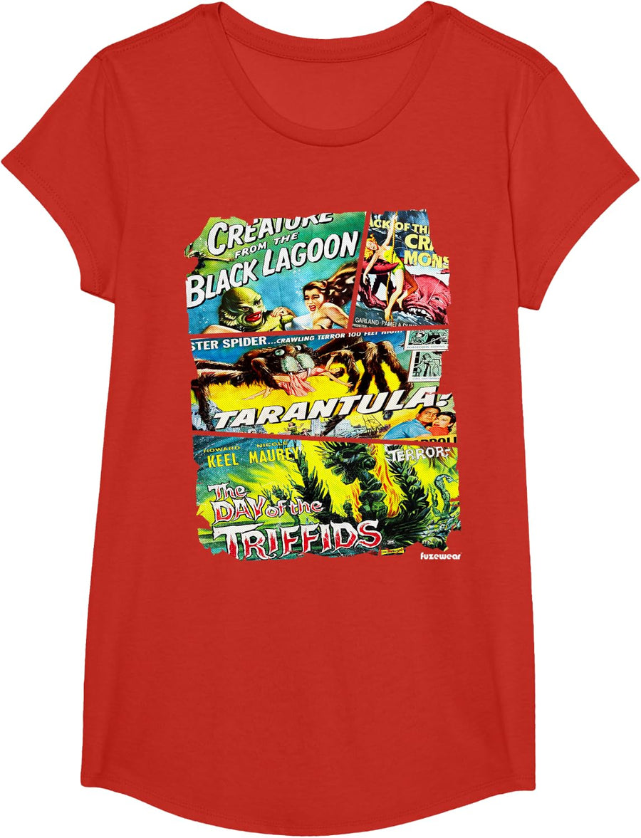 Vintage Style Sci Fi Movie Poster Collage T-Shirt T-Shirt - Girls Red
