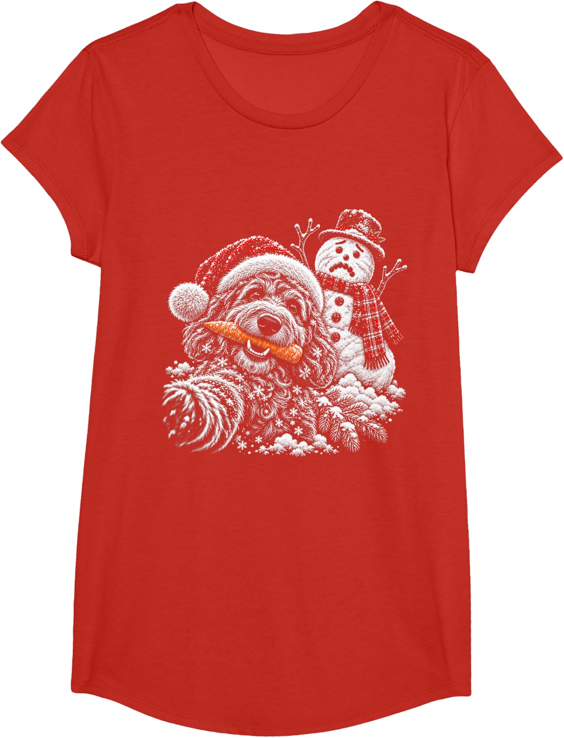 Australian Labradoodle Christmas Selfie Stole The Snowman T-Shirt - Girls Red