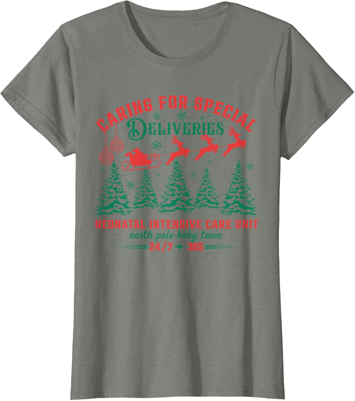 Caring For Special Deliveries NICU Nurse Christmas Squad T-Shirt - Olive Heather