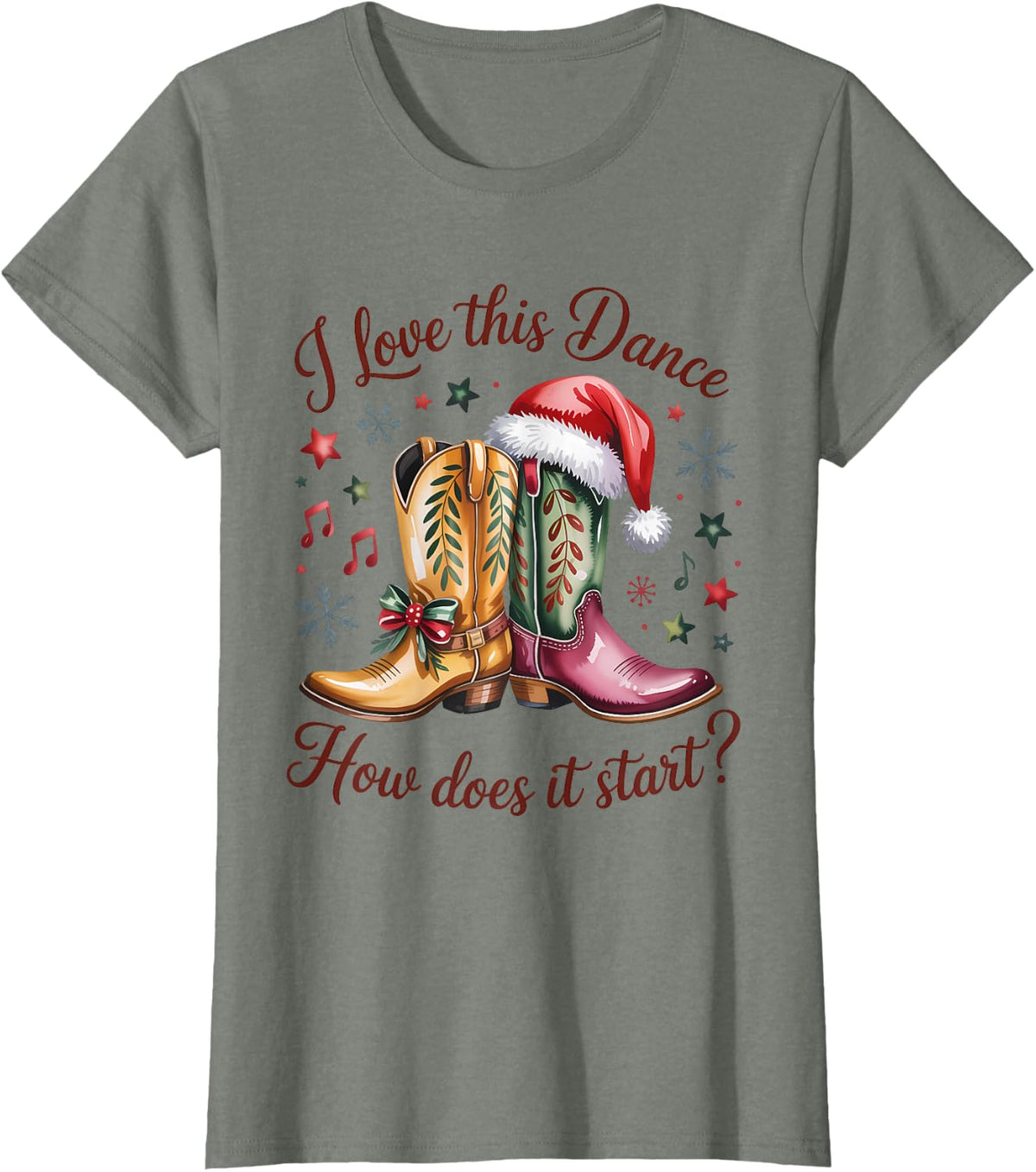 I Love This Dance How Does It Start Line Dancing Shirt Christmas Tee T-Shirt - Olive Heather