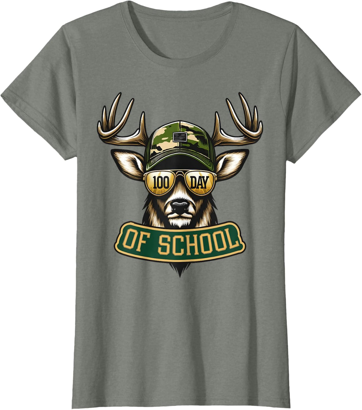 Bucked' 100 Days Of School Deer Student Boys Girls 100th Day T-Shirt - Olive Heather