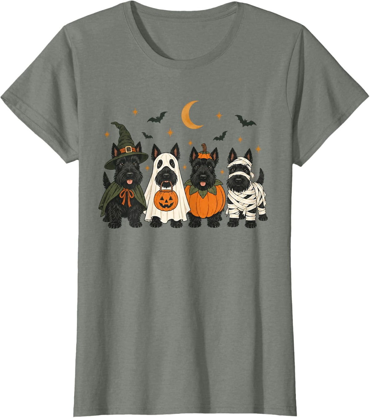 Scottie Dog Halloween Costume Pumpkin Ghost Witch T-Shirt - Olive Heather