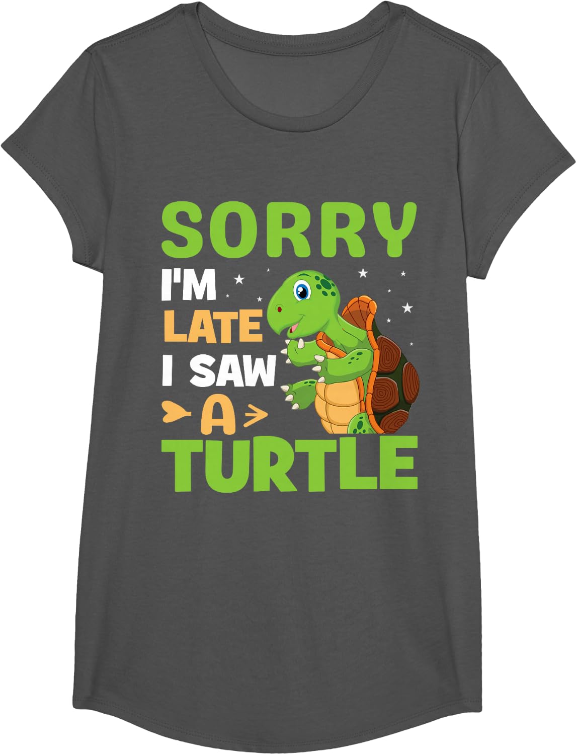 Sorry I'm Late I Saw A Turtle | Tortoise T-Shirt - Girls Asphalt Grey