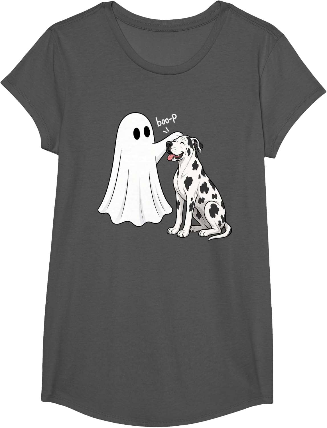 Great Dane Ghost Halloween Dog T-Shirt - Girls Asphalt Grey