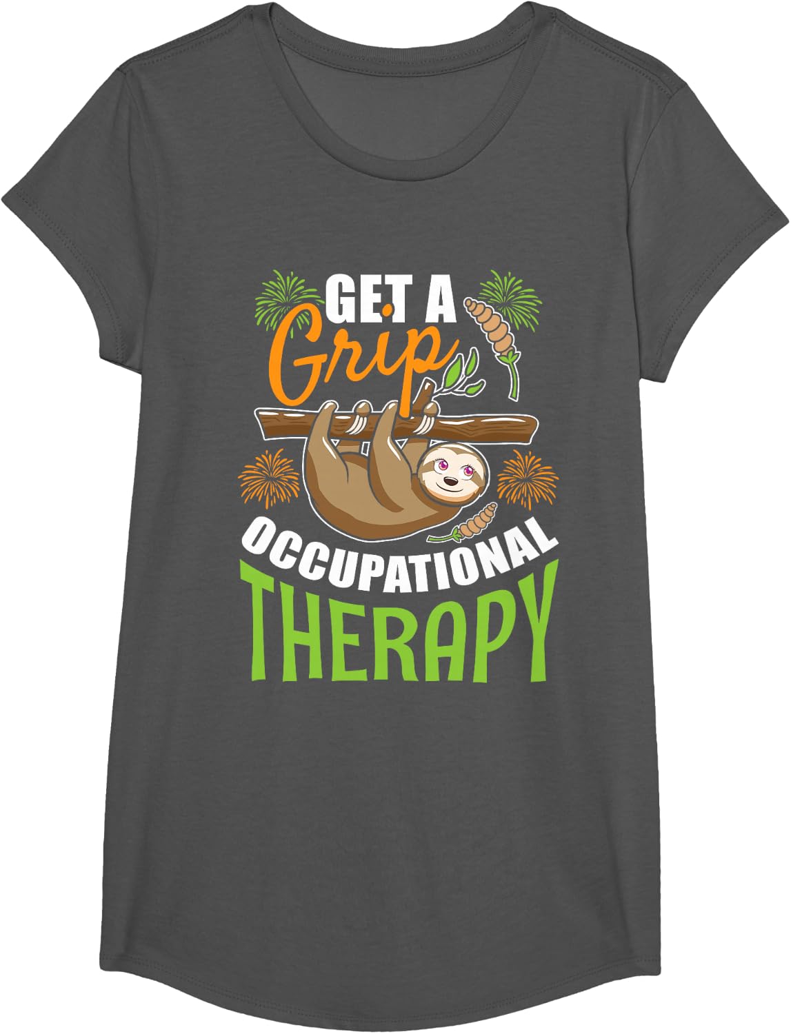 Get A Grip Occupational Therapy Sloth OT Therapist Sloths T-Shirt - Girls Asphalt Grey