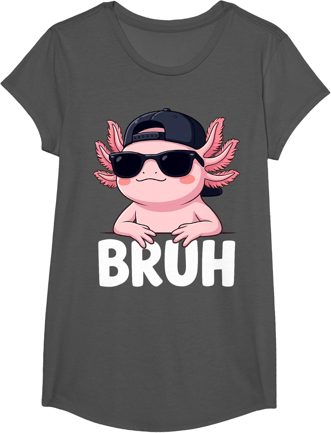 Bruh Axolotl Meme T-Shirt - Girls Asphalt Grey