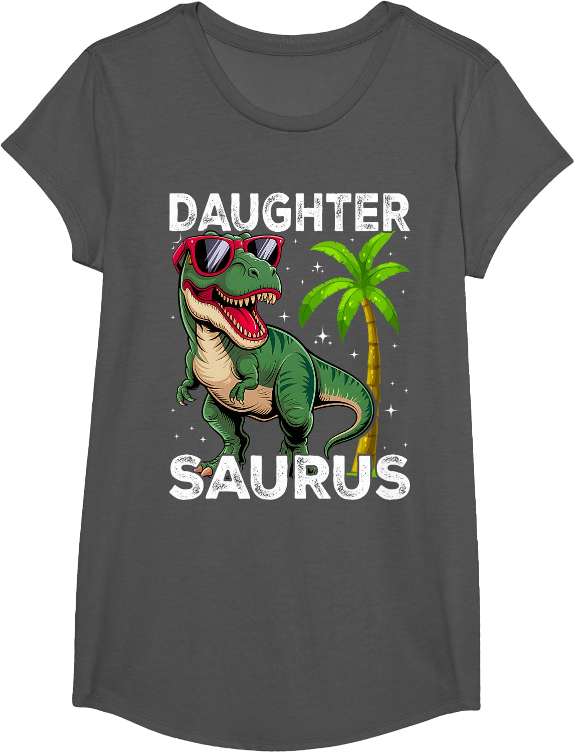 Daughtersaurus T rex Dinosaur Funny Daughter Saurus Family T-Shirt - Girls Asphalt Grey