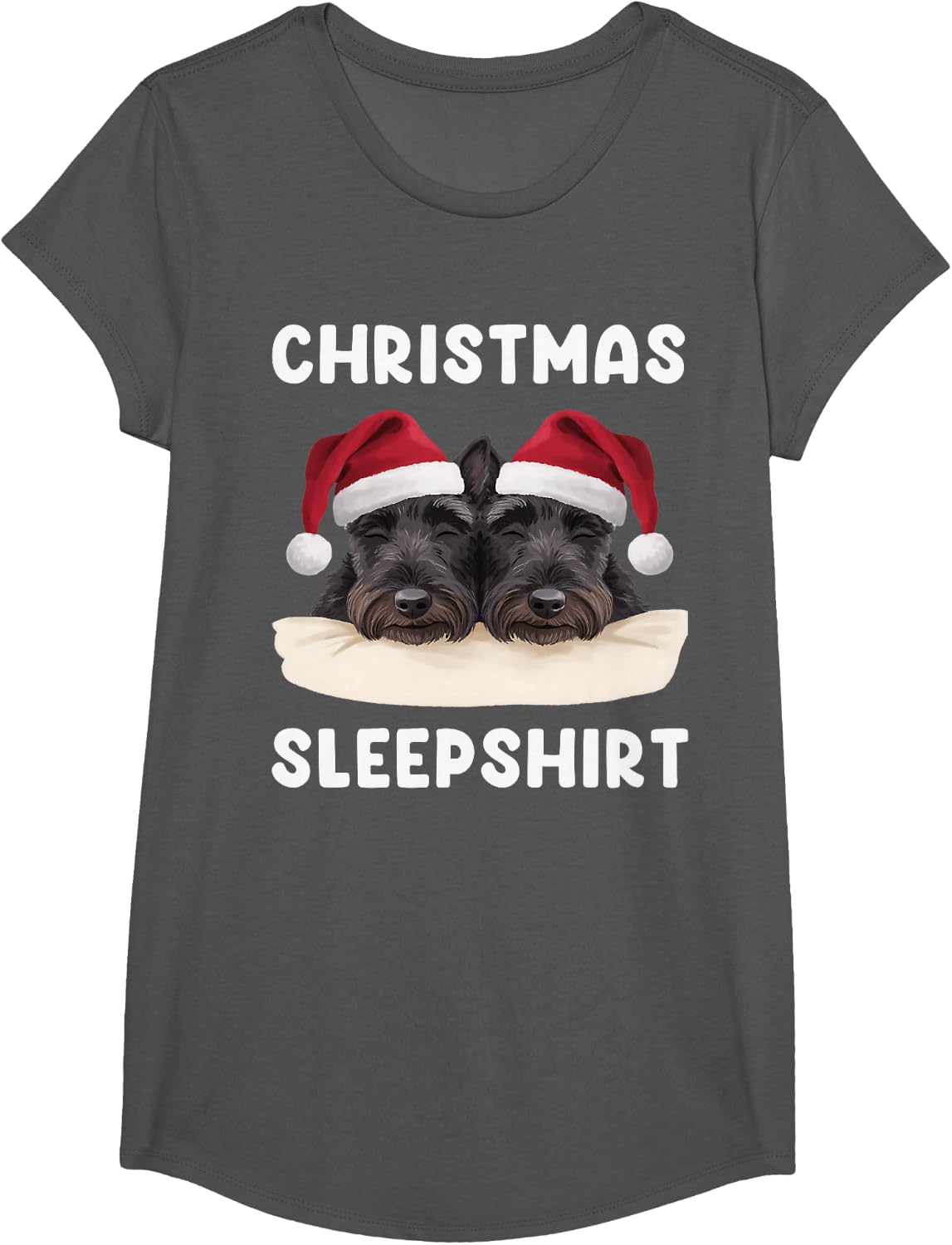 Scottish Terrier Christmas Sleepshirt Sleeping Dog Lover T-Shirt - Girls Asphalt Grey