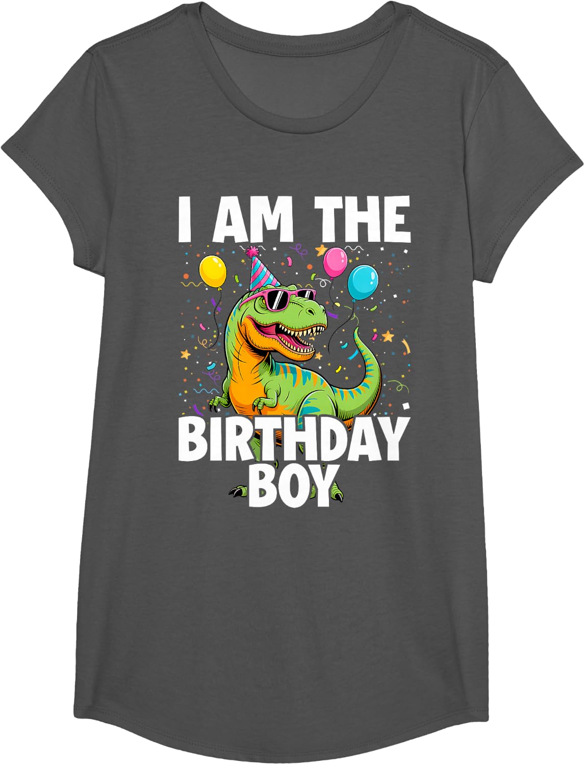 I Am The Birthday Boy Trex Dino Party Family Match Boys Kids T-Shirt - Girls Asphalt Grey