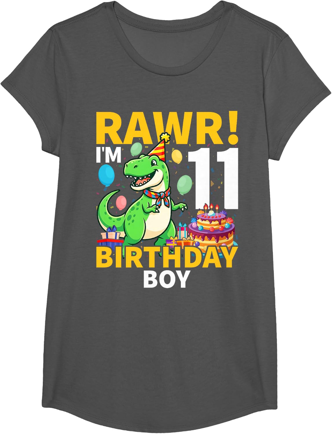 Rawr I'm 11 11st Birthday TRex Dinosaur 11 Years Old for Boy T-Shirt - Girls Asphalt Grey